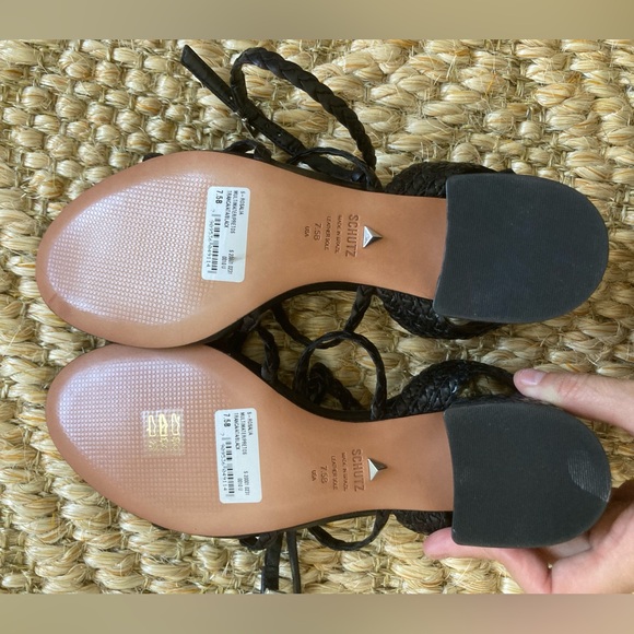 Schutz Rosalia Braided Raffia Sandal Heel - Picture 2 of 3